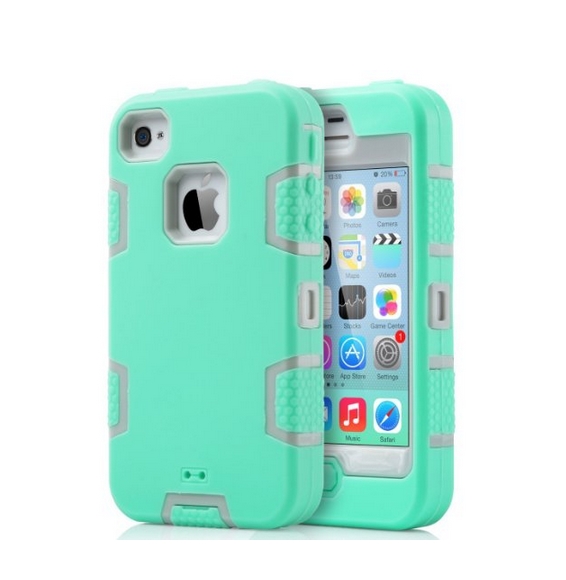 iPhone 4 Case iPhone 4S Case  Robot Guard Hybrid Rugged Triple Layer Combo Case mint light grey